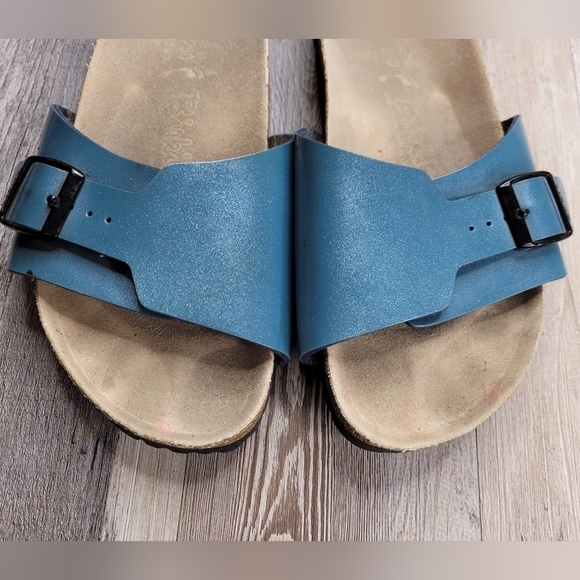 Birki's by Birkenstock Metallic Blue Catalina Slide Sandals Women's 8 Men's 6 - Picture 2 of 7